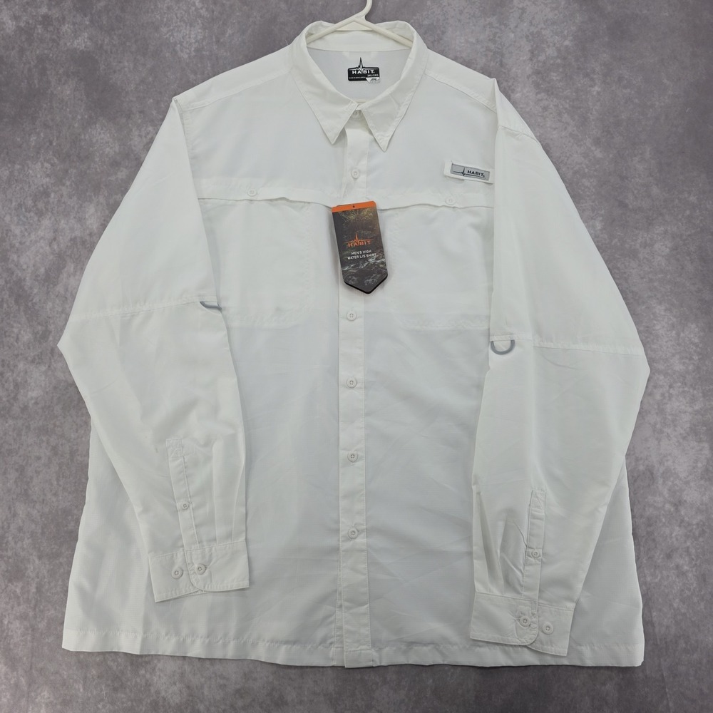 Habit Mens High Water Long Sleeve Fishing Shirt 2XL Bright White TS1254 Vented